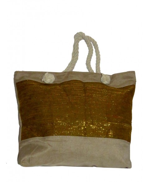 Beach bag with gold thread