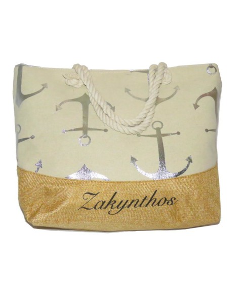 Gold anchor beach bag